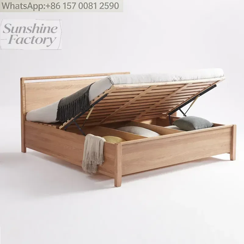 Solid Ash Wood Hidden Storage Box Space Saving Bed Frame Beds Platform King Queen Timber Wooden Bed