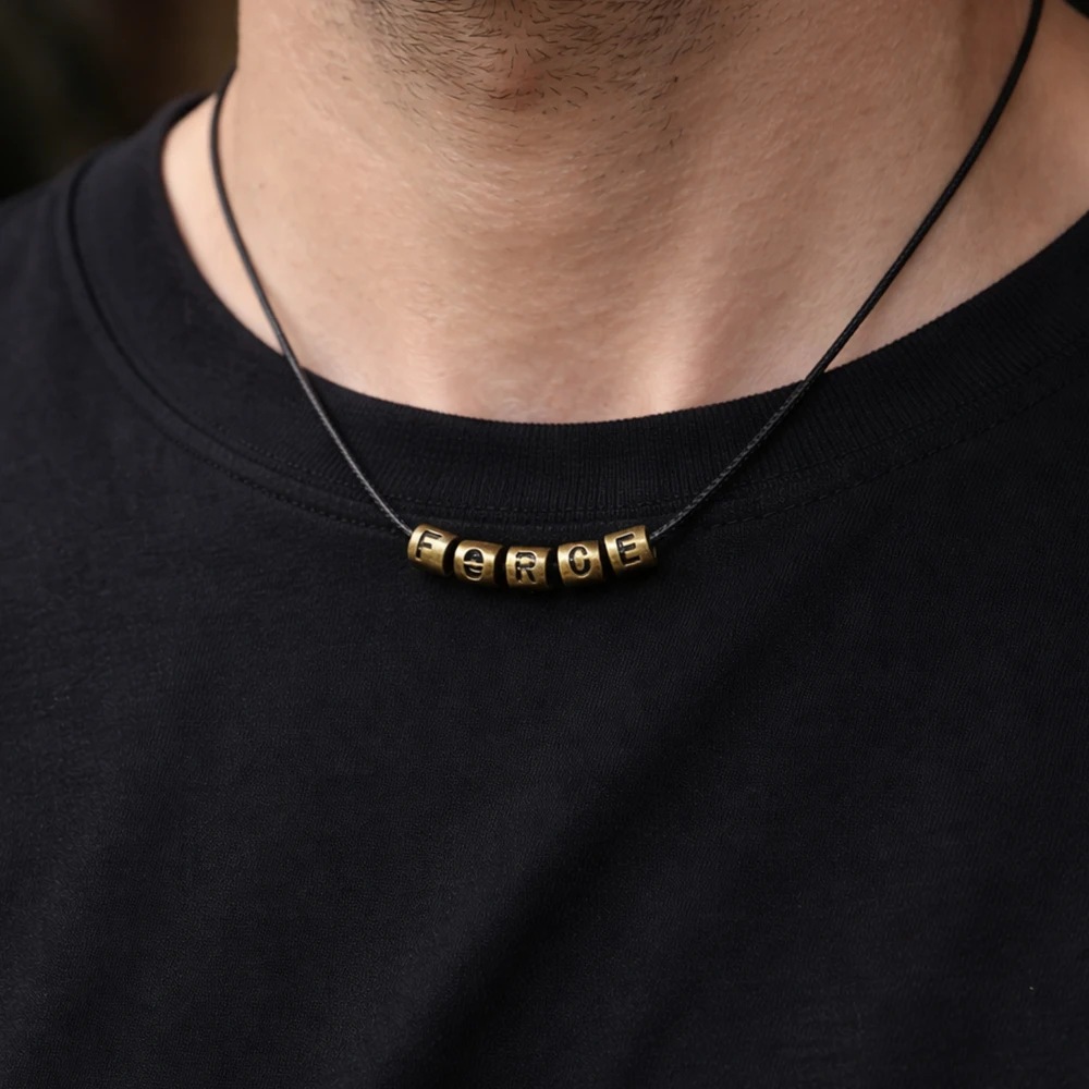 

Star Inspired FORCE Necklace Adjustable Wax Cord Metal Letter Bead Pendant Galaxy Jedi Style Minimalist Handmade Unisex Gift
