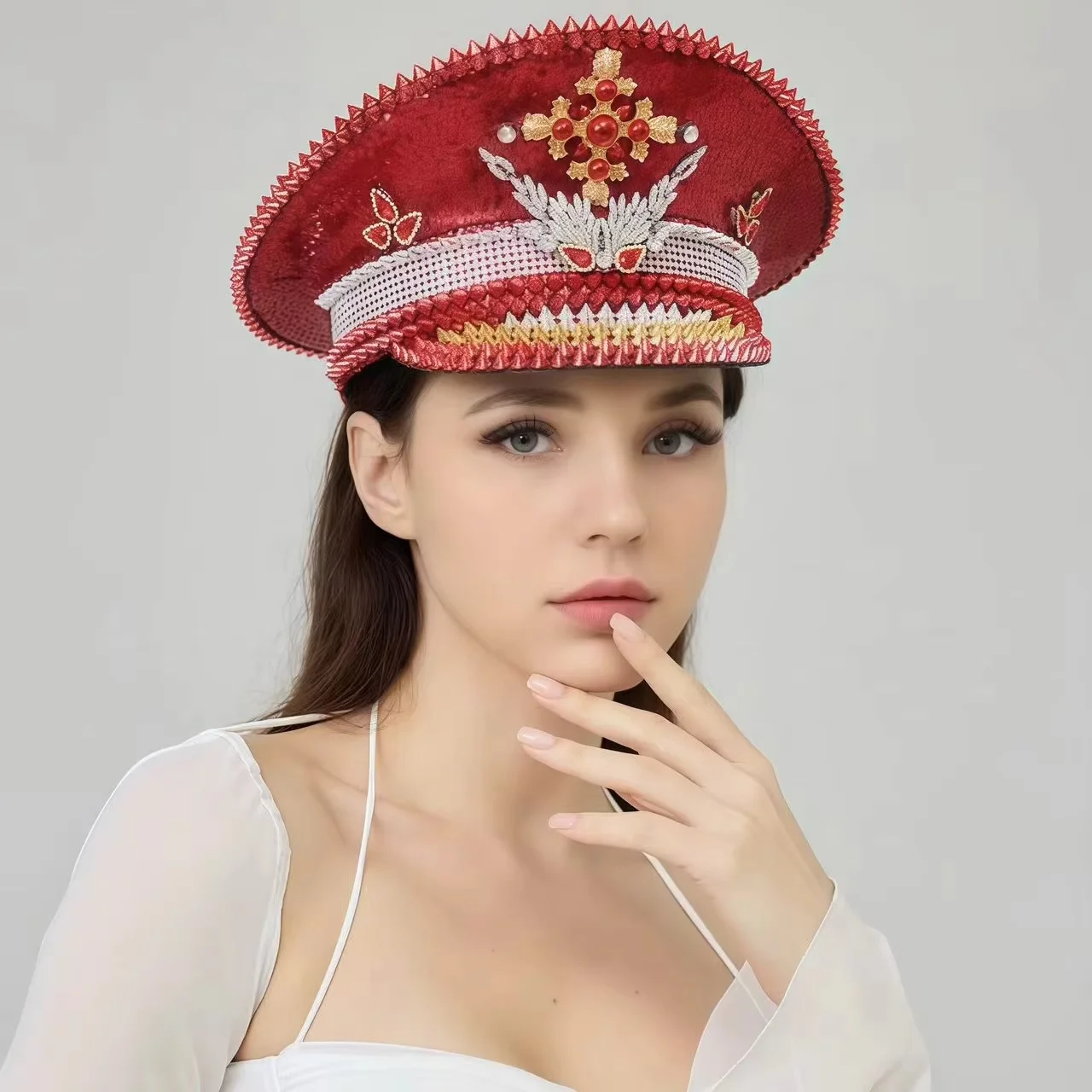 

Steampunk Captain Hat Rhinestone for Burning Man Festival Woman, Music Festival, Halloween, Rave Accessories ＆ Party Caps