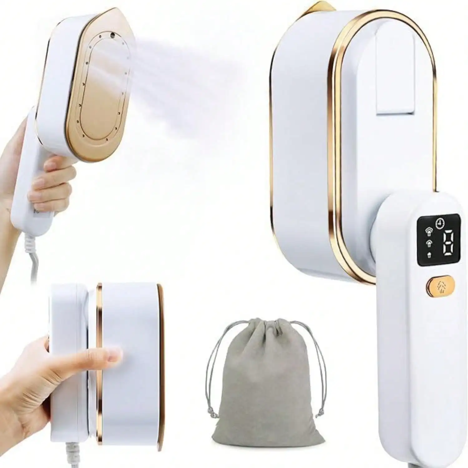 Portable Handheld Steamer For Clothes, 1200W Fast Wrinkle Remover With Smart Display & 3 Steam Settings, 150ml Tank Dry & Wet Ironing 2-In-1, Lightweight Travel Garment Steamer