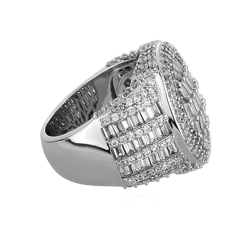 Hip Hop 5A+ CZ Stone Paved Bling Ice Out Round Finger Rings for Men Rapper Jewelry Gold Silver Color Drop Shipping