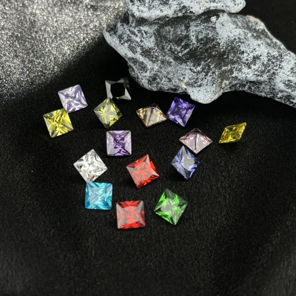 Square Princess Cut Cubic Zirconia Loose Stones Multicolor Colors CZ Gemstones Bead For Jewelry Synthetic 1.75x1.75-12x12mm