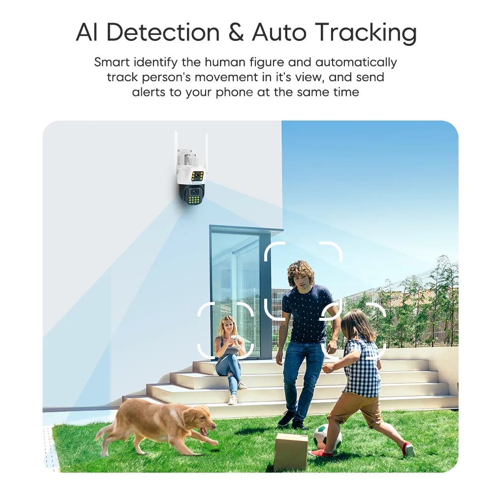 VSTARCAM 6MP 4K 듀얼 렌즈 광각 홈 카메라, IP66 방수, 360도 °   PTZ 뷰, 사람 감지, 컬러 야간 투시, 양방향 통신