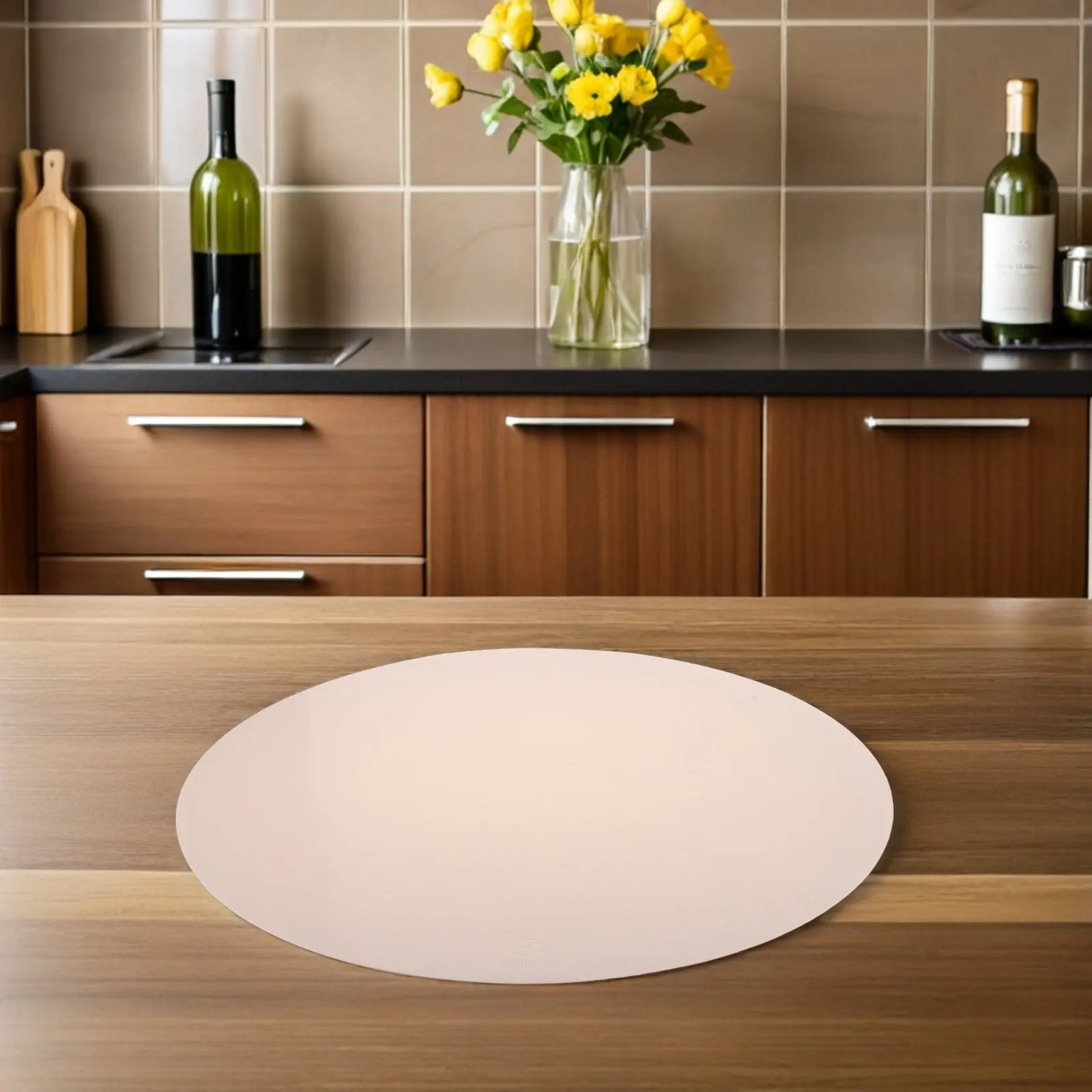 Silicone Cutting Board Mat Non Slip Shock Absorbing Round Kitchen Counter Stabilizer Beige 18 Inch Noise Reducing Pad
