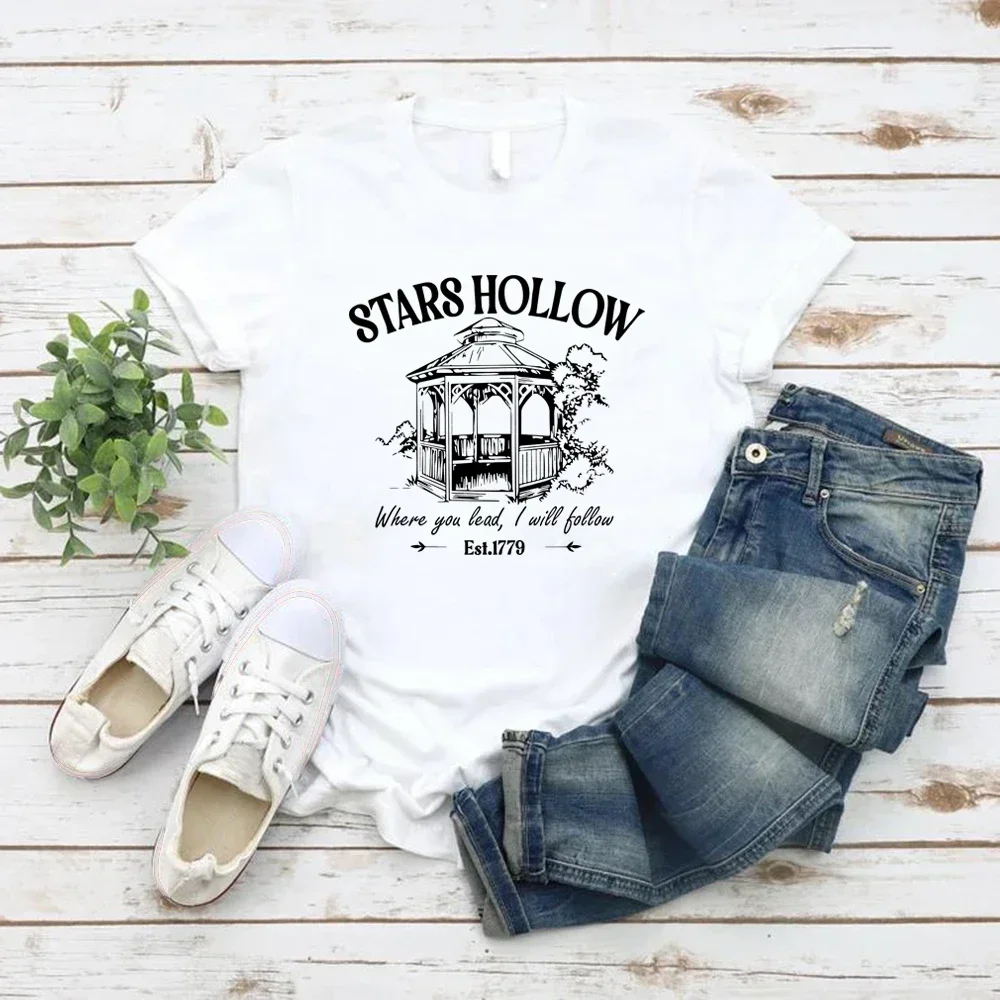 Vintage Stars Hollow T-Shirt Lukes Diner T-shirt Women Short Sleeve Crewneck T Shirt Casual Streetwear Tops Retro Women Clothing
