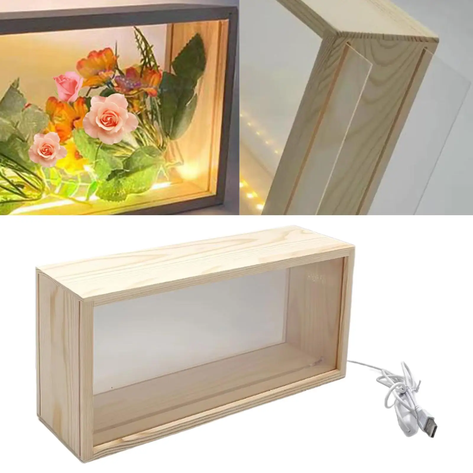 Cadre Photo en bois, centre de table lumineux pour chambre à coucher, Festival, café