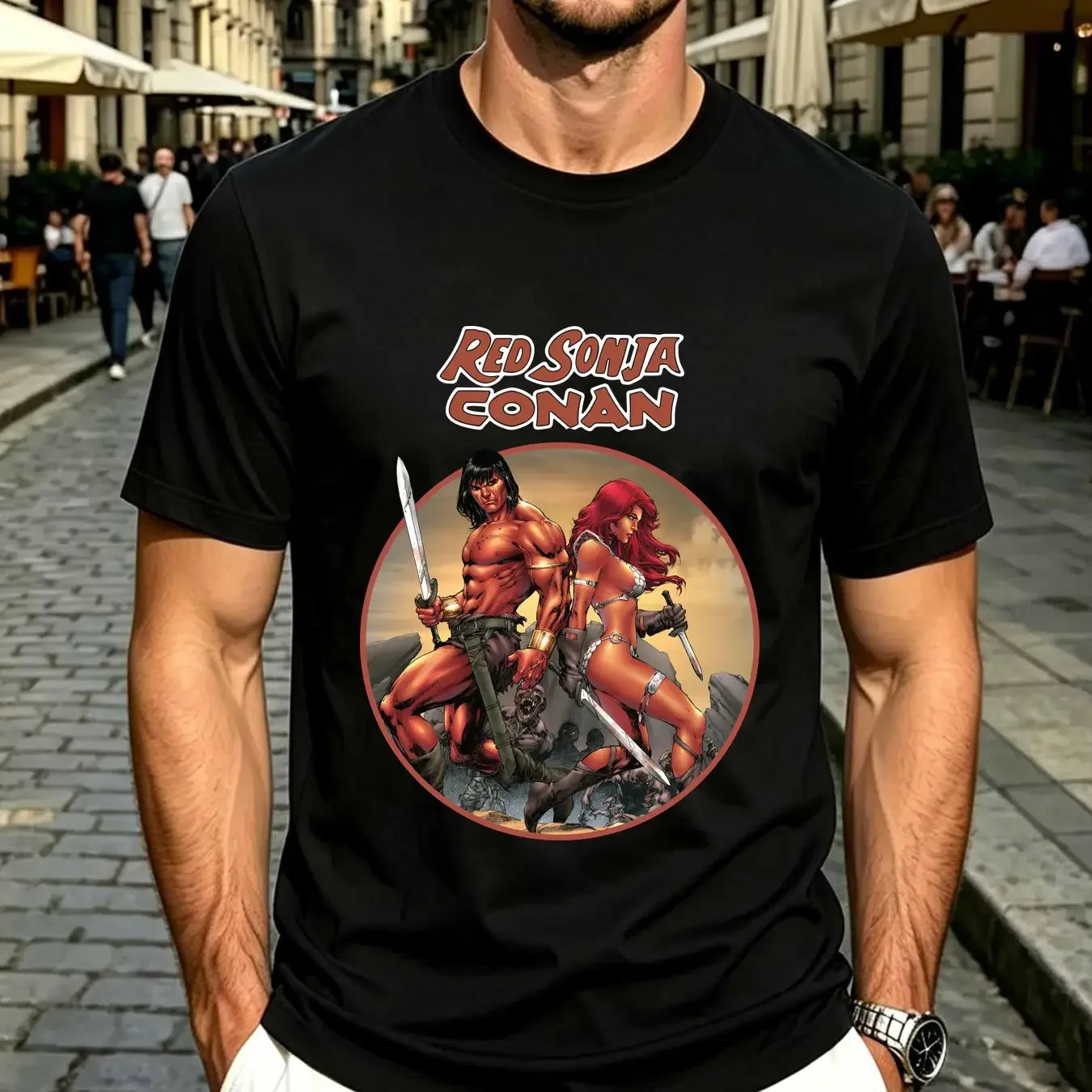 washed T Shirt Conan The Barbarian and Red Sonja All Size S 4XL YI418 long sleeves vintage Washed fashion Casual Stretched