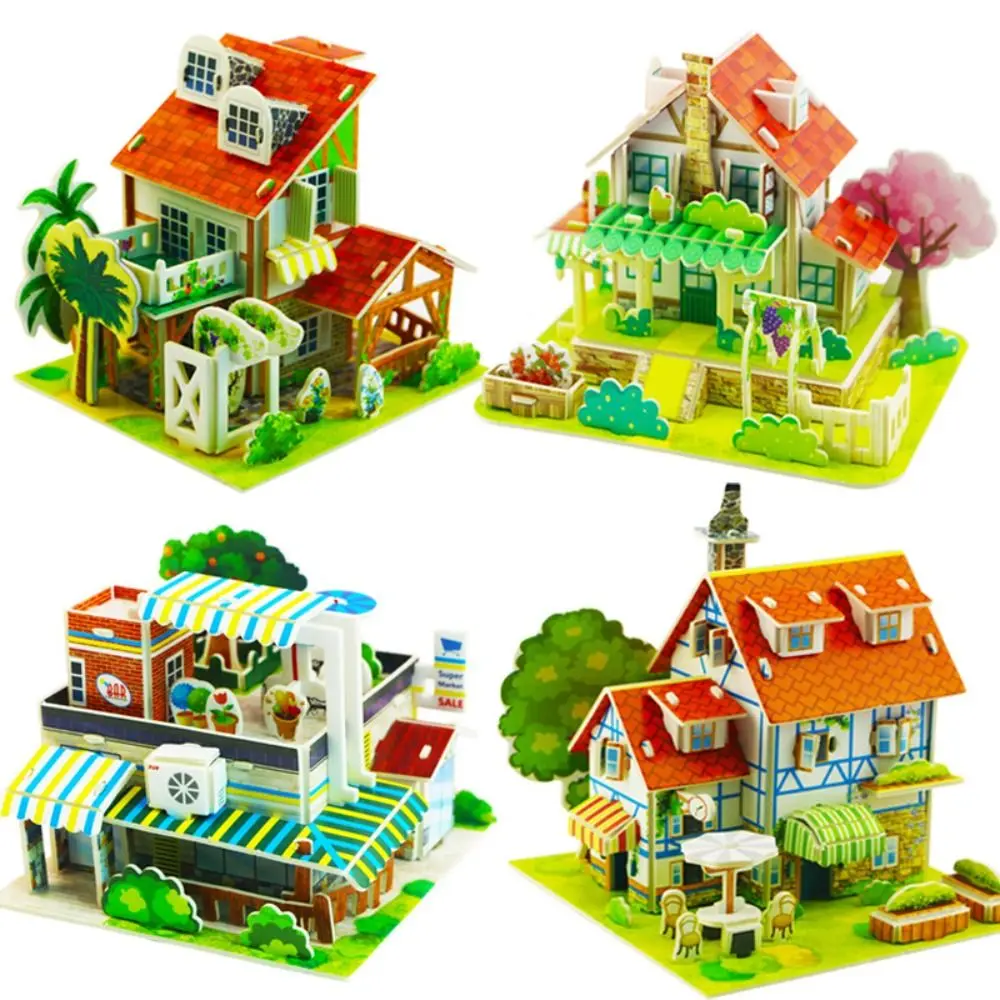 3D Puzzle Building 3D Puzzle Assembly Building Blocks DIY DIY House Model Puzzle Handmade Paper Jigsaw Paper Card Jigsaw