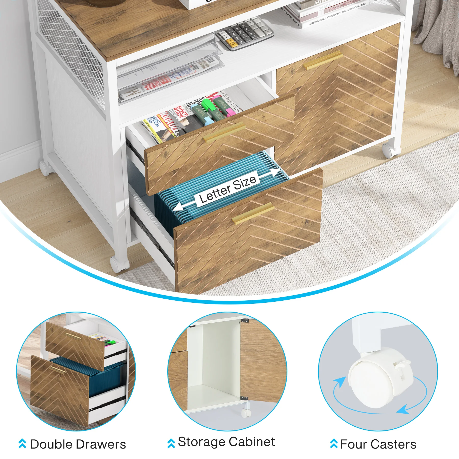 Tribesigns Modern File Cabinet with Drawers for Letter-Sized File and Door, lateral Filing Cabinet Printer Stand with Storage