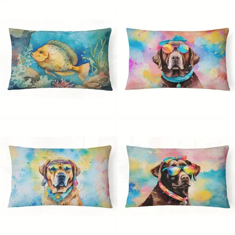 Watercolor Undersea Fish Lumbar Pillow Cover Suitable For Sofa Bedroom Car Pillow Cover Cushion Rectangular Back Cushion
