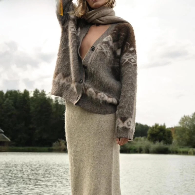 패셔너블한 니트 컬러 페이드 효과 자수 여성 아우터웨어 민족 스타일 오픈 카디건 스웨터 부드러운 브이넥 롱...