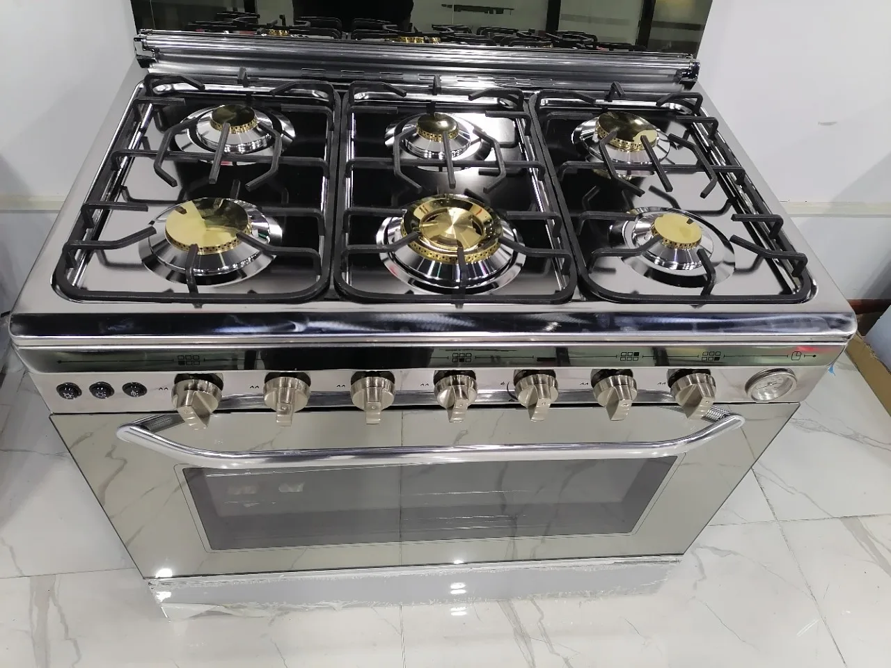 Gas Cooker with Oven Upright One-piece Stove Lighter 6 Burners
