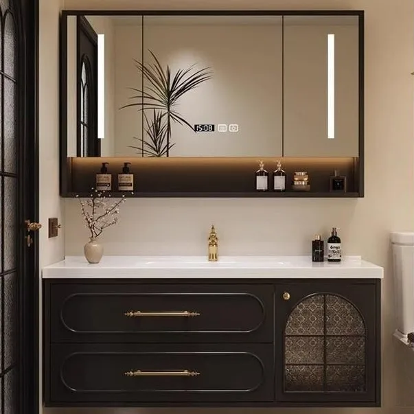 

Oak Washbasin Bathroom Cabinets Waterproof Ceramic Sink Minimalist Design Retro Bathroom Cabinets Combination Home Furniture