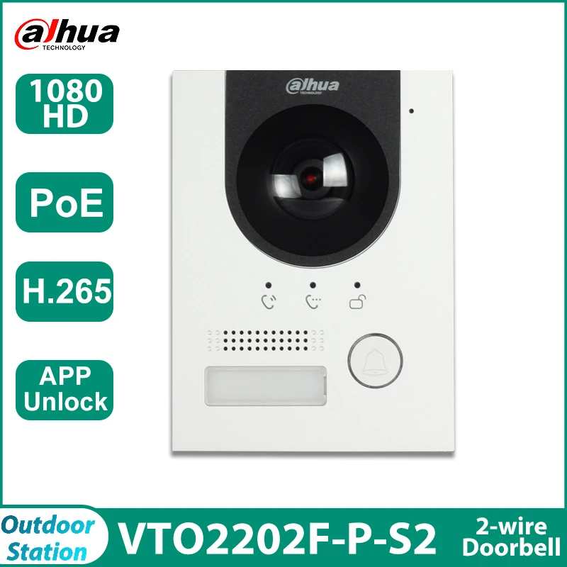 Dahua Doorbell POE VTO2202F-P-S2 2-wire IP Villa Door Station Colorful 160° fisheye Camera With Flush Mounted Box VTM114 VTM05R