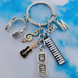 New A-Z Letter Music Phone Headset Key Chain Guitar Piano Notes Fashion Lovely Key Chain Gift Jewelry for Men and Women