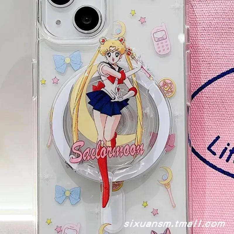 Sailor Moon Water Ice Moon Girl Heart Magnetic Airbag Mobile Phone Stand Folding Telescopic Rotating Air Cushion Support Seat