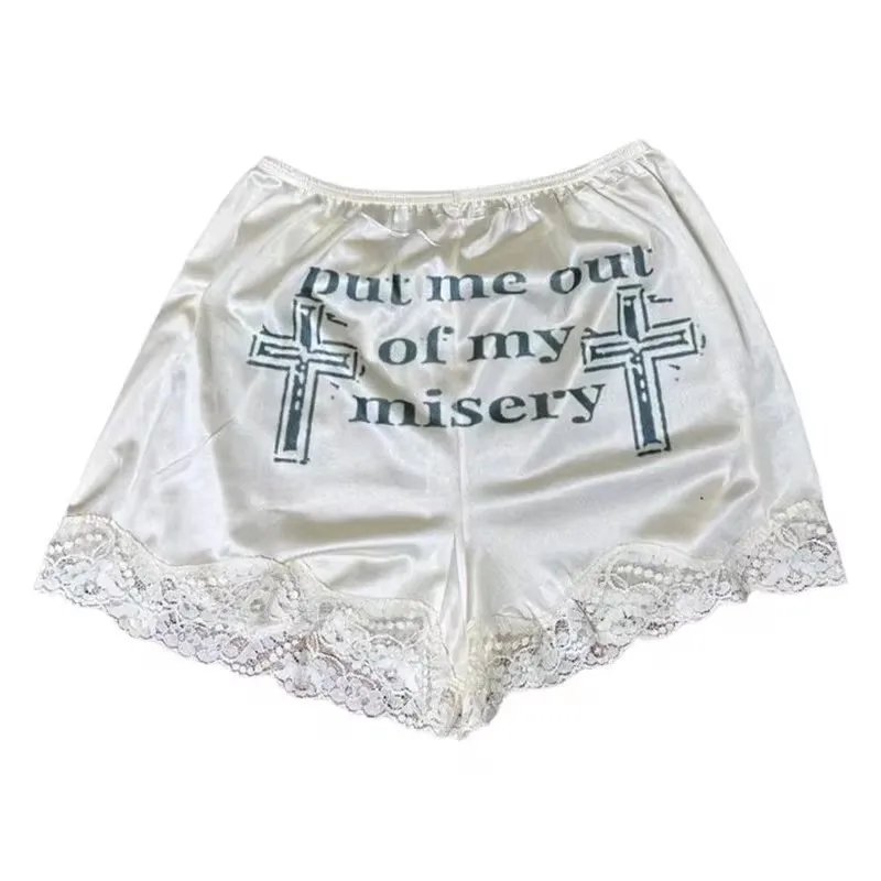 

Punk Gothic Rock Chic Aesthetic Lace Trim Silk Women's Shorts Sexy Fit Fashion Grunge Rap Streetwear Harajuku Y2K Retro Bottoms