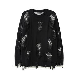 Distressed Ripped Holes Aesthetic Sweater for Men Knit y2k Clothes Men Clothing Winter Fashion Women's Gothic Clothes Streetwear