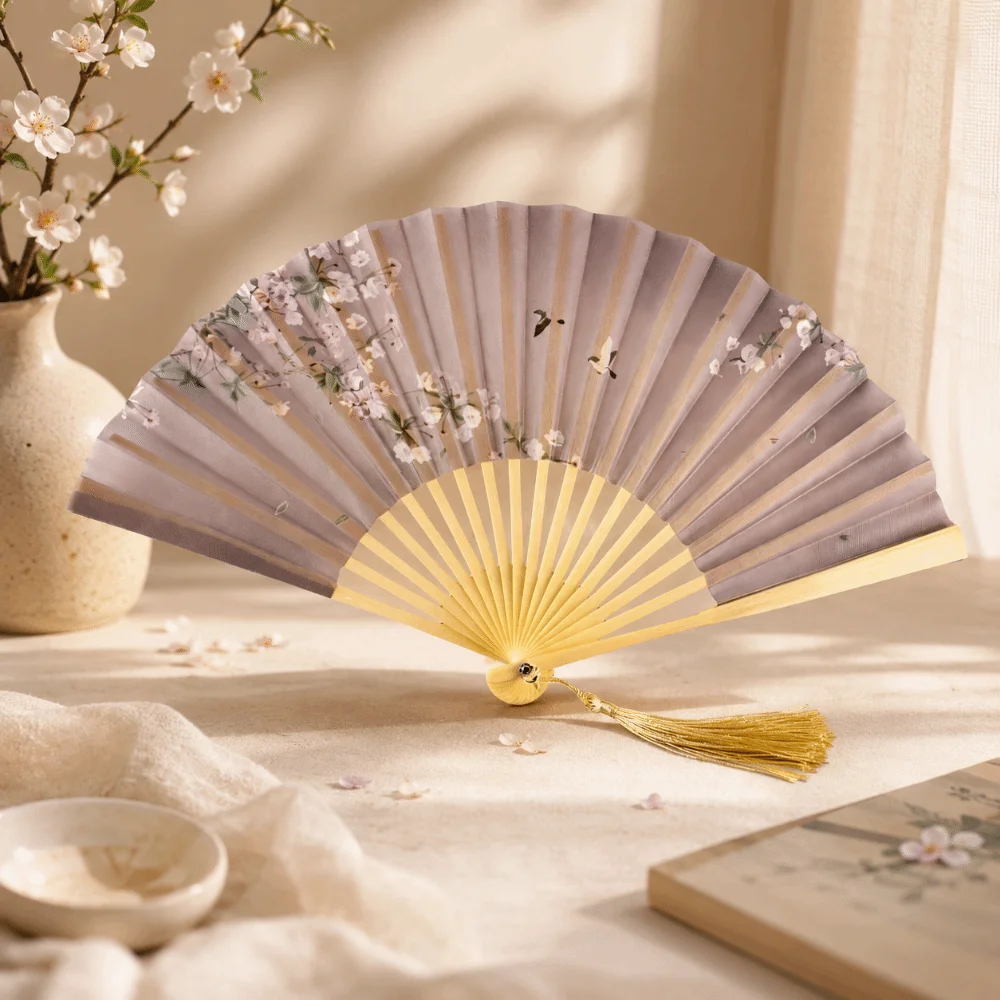 Photo Prop Cloth Folding Handheld Fan Collapsible Floral Printed Decorative Fan Chinese Style Home Decor Dance Fan Party