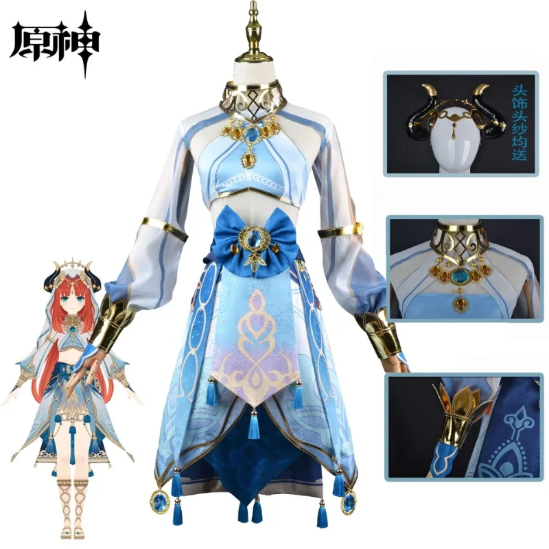 Genshin Impact Nilou Cosplay Anime Game Carnival Women Costume Halloween Party Outfit Uniform Blue Dress Western Region Dancer