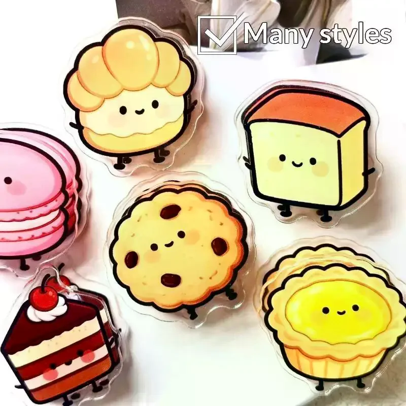 6Pcs/Set Kawaii Cartoon Dessert Acrylic Double-sided Paper Clips Cute Food Pattern Journal Decor Clips Office Stationery