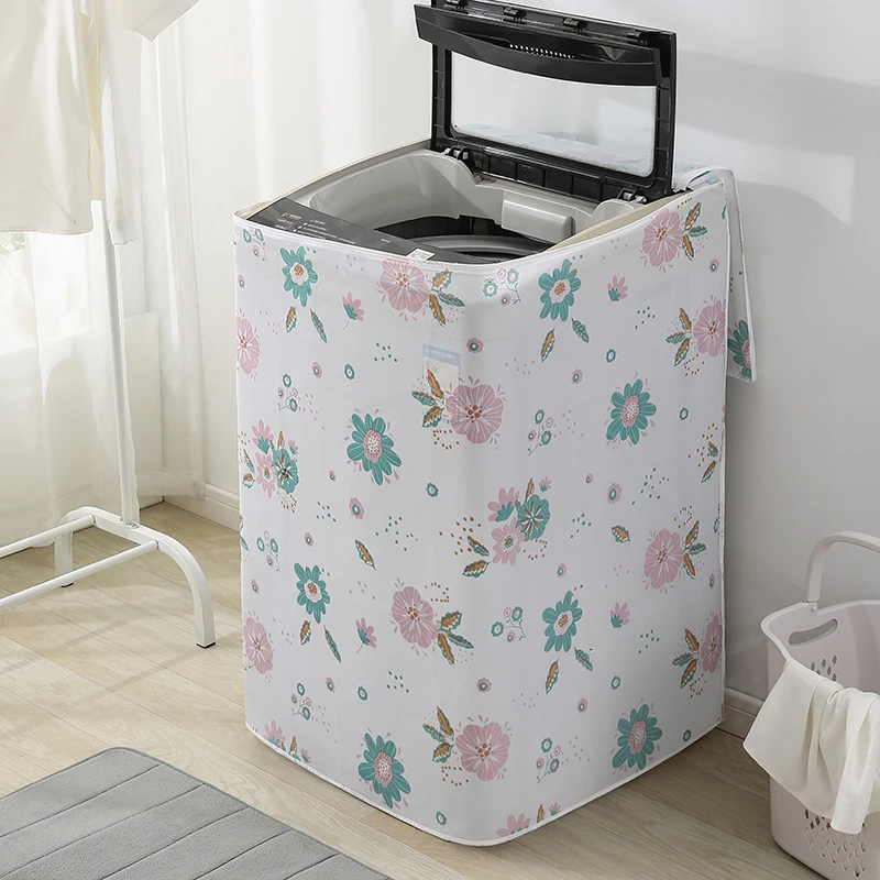 Washing Machine Protective Cover Print Floral Flip Washing Machine Dust Covers Multi-function Household Dust Cloth Waterproof