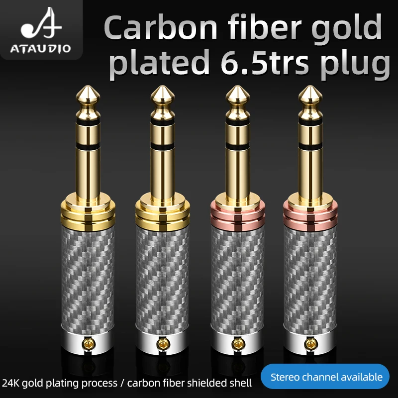ATAUDIO 4 قطعة 6.5 مللي متر التوصيل الروديوم مطلي ألياف الكربون 6.35 مللي متر جاك TRS موصل ستيريو لكابل بها بنفسك