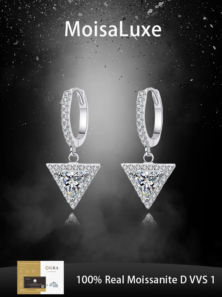 

The Official MoisaLuxe Store GRA Moissanite Plata Triangular Pure Silver 925 Fashionable Jewelry Earrings Are for Women To Wear