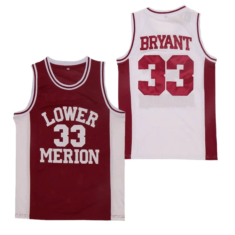 Basketball jerseys Lower Merion 33 Kobe Bryant High ScHool Jersey Sewing Embroidery Outdoor sportswear Hip Hop Movie Red White