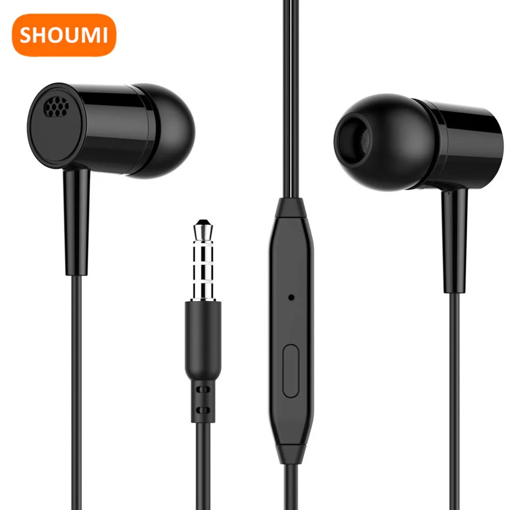 Shoumi Wired Earphones Earbud Noise Canceling In-Ear Headset Wired Earphones with Mic Earplug In-line Control For Xiaomi Huawei