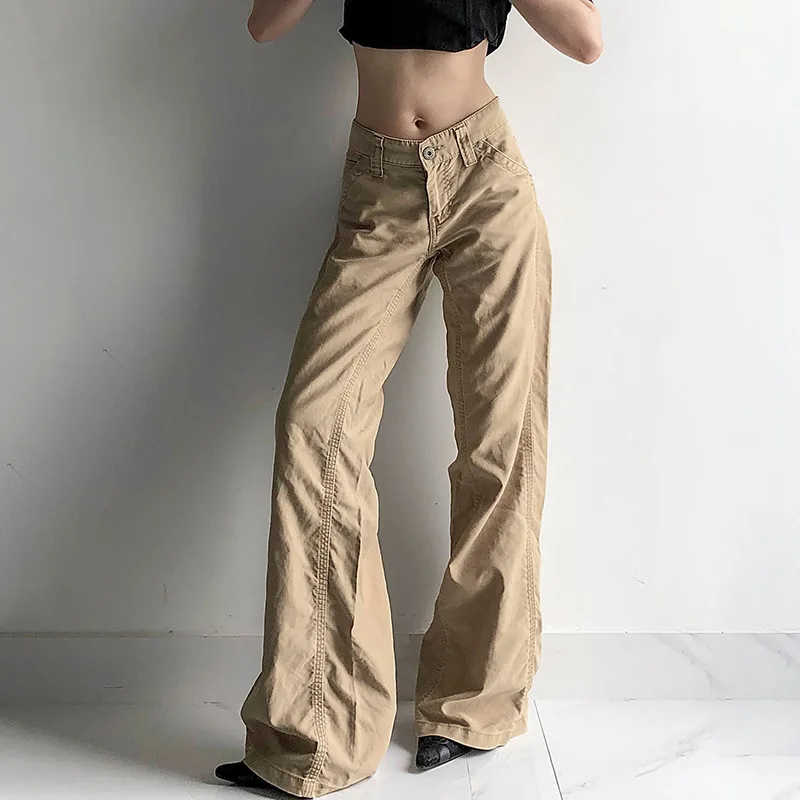 Deeptown Y2k Vintage Women Cargo Pants Harajuku Baggy Casual Korean Fashion Khaki Trousers Streetwear Basic New Pantalones