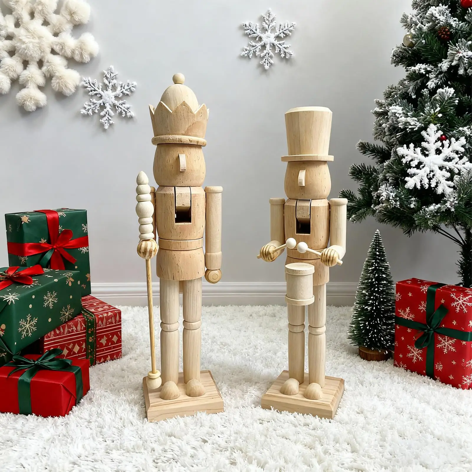 Nutcracker Ornaments 3D Carving Wooden Classic Figurine 38cm Christmas Wood Nutcracker Ornament For Holiday Party Kitchen Shelf