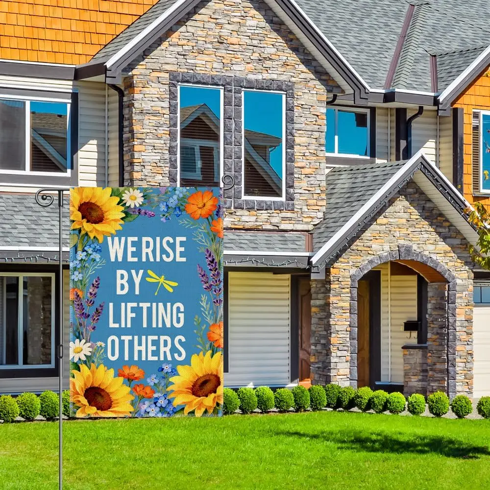 Perfectinsoy We Rise by Lifting Others Funny Garden Flag, Colorful Feminist Kindness Feminist Social Justice Banner, Floral  MMZ