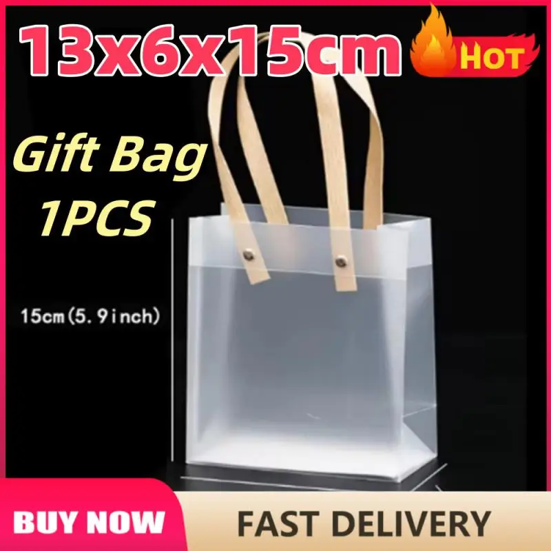 1PCS Transparent Frosted Tote Bag PVC Waterproof Eco-friendly Companion Gift Candy Bag Holiday Gift Bag Christmas Party Gift Bag