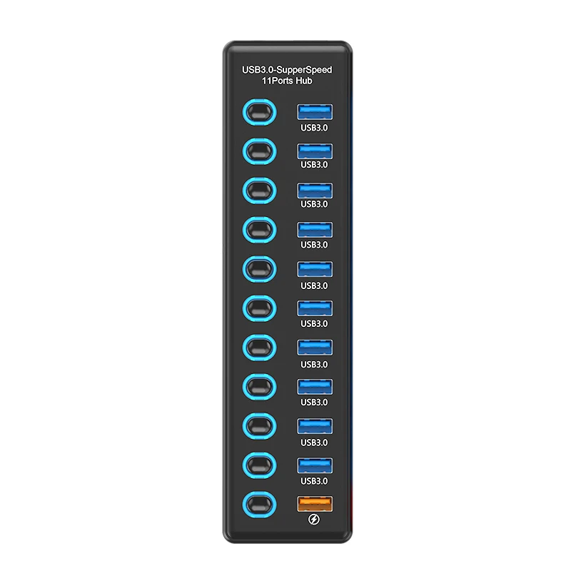 11 Ports USB3.0 Hub Independent Power Switch 5Gbps USB Splitter Adapter With Fast‑Charge Port For Computer Notebook