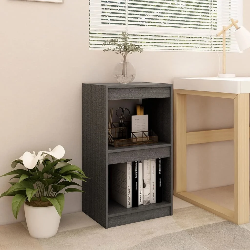 Bücherregal Grau 40x30x71,5 cm Massives Kiefernholz Freistehendes Bücherregal mit offenen Ablagefächern für Wohnzimmer, Arbeitszimmer, Büro