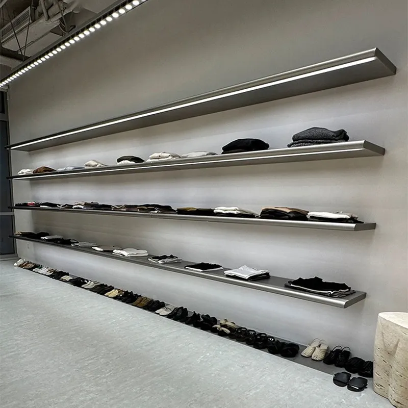 Clothing store, shoes, bags, shelves, stainless steel shelves, multi-layer shoe racks on the wall, display racks, live stream di