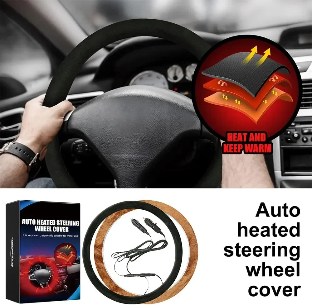 

Classic Black Heated Steering wheel Winter Car Steering Wheel Cover Automatic Heated for Steering Wheel Universal Fit interior