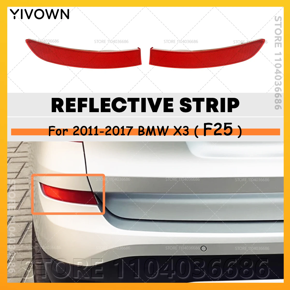 For 2011-2017 F25 BMW X3 28i 28iX 28dX 35iX Rear Bumper Reflector Warning Parking Light Reflective Strip 63257352209 63257352210