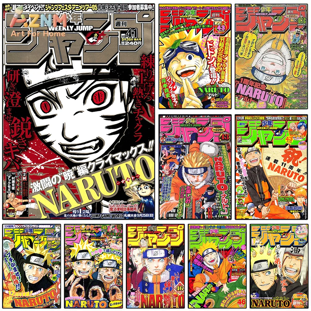 AZNM Naruto Sharingan Sasuke, Cubierta de la Revista Semanal Shonen Jump, Lienzo Decorativo para Pared, Impresión de Anime sin Marco, Póster de Personaje F