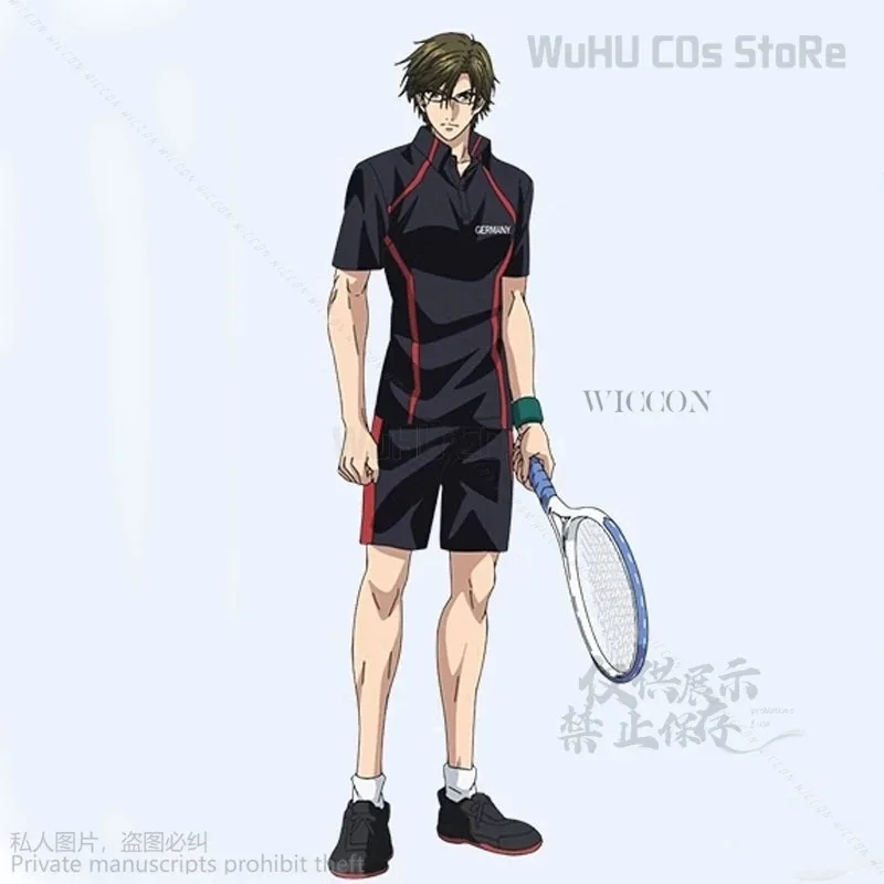 Anime Prince Of Tennis U-17 Jersey negro disfraz de Cosplay Tezuka Kunimitsu pelucas Top pantalones 4 Uds traje de juego de rol conjunto ropa deportiva; 6