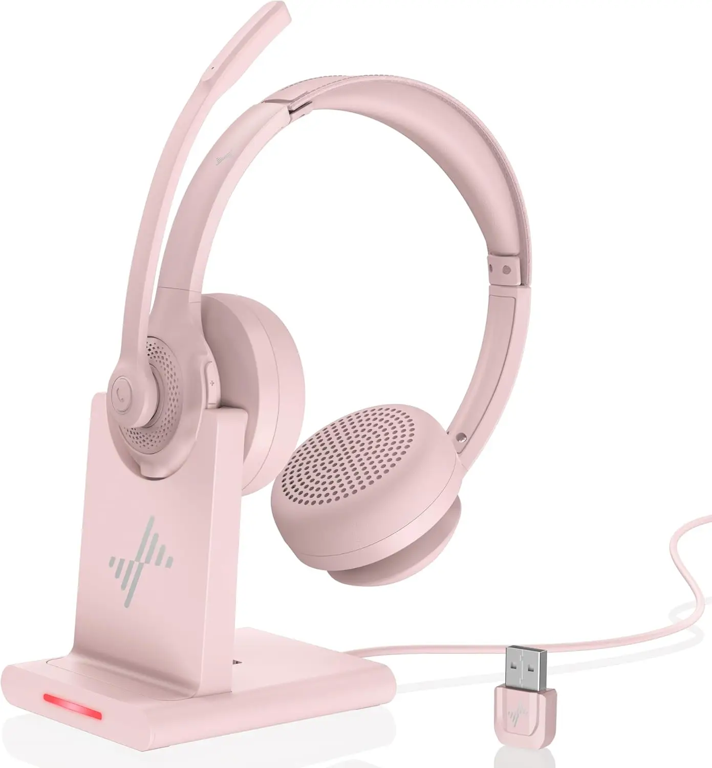 JIAMQISHI EH02P Kabelloses Headset mit AI-Mikrofon mit Geräuschunterdrückung, Bluetooth V5.2 mit USB-Dongle, Ladestation – Detail 4