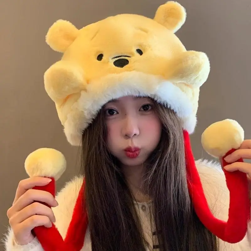 Anime Winnie The Pooh Plush Hat Kawaii Girl Thicken Ins Tab Portable Versatile Decorate Cartoon Surrounding Gift Wholesale