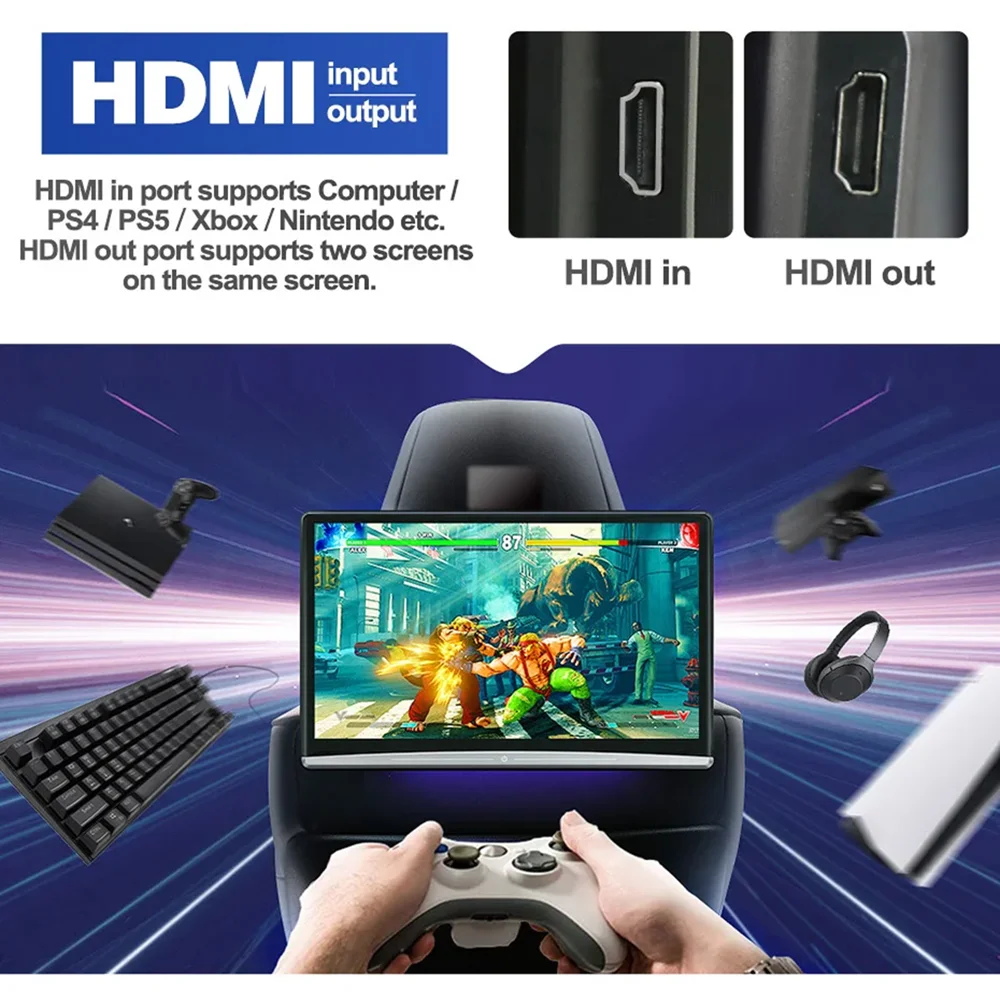 Android 12.0 Монитор подголовника 13,3 дюйма 8 ГБ + 128 ГБ 8-ядерный HD 4K Автомобильный телевизор для экранов HDMI для Kia Развлекательная система заднего сиденья