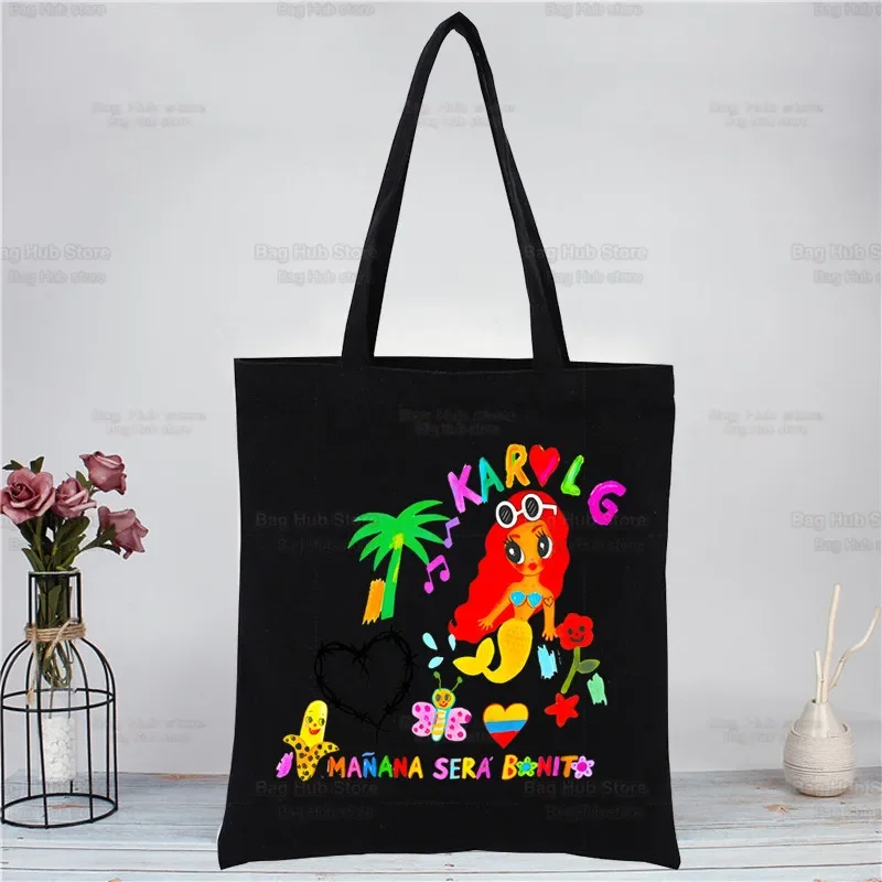 

2026 Shopping Black canvas handbag Cartoon-style reusable cloth bag Handbag Shoulder bag