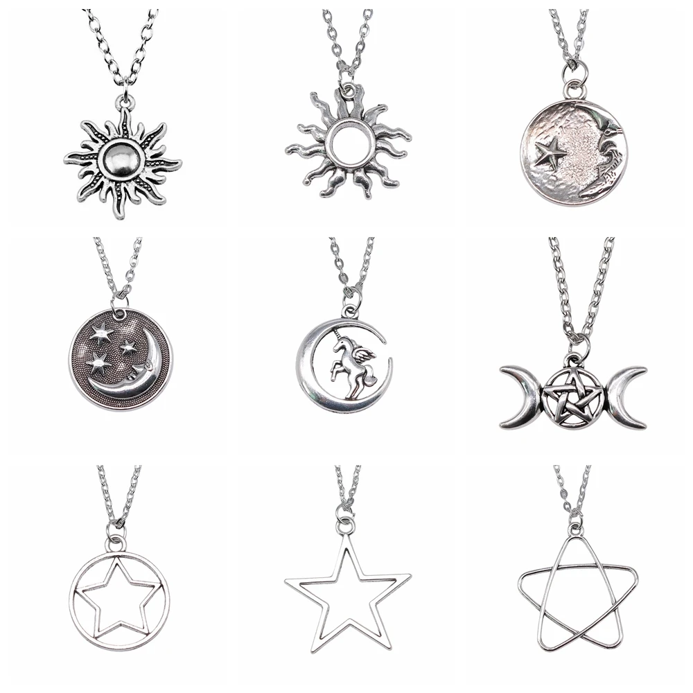 33 Styles Hotsell Lucky Sun Moon Star Pendant Necklace For Girl Women Party Gift Short Chain Choker Necklace Dropshipping