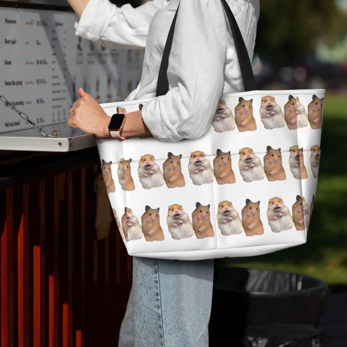 

Peace Sign And Screaming Hamster Beach Tote Bag Sport Gym Yoga Duffle Large Tote Bag Women Travel Bag Fitness bag