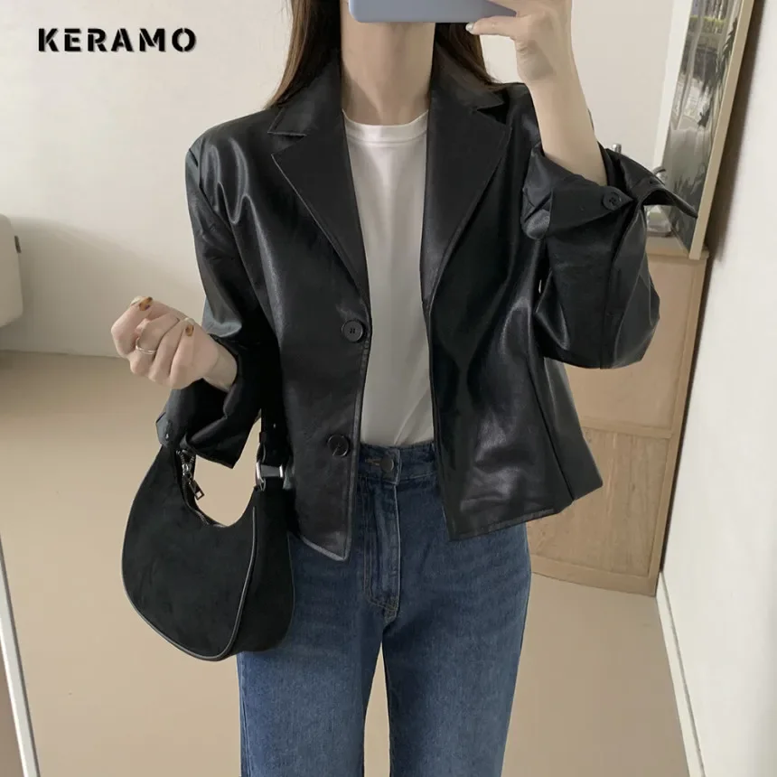 Women Retro Moto Bike Style Long Sleeve Single Breasted Fur Top 2024 Autumn Winter Outerwear Jacket Solid Color Faux Sheath Coat