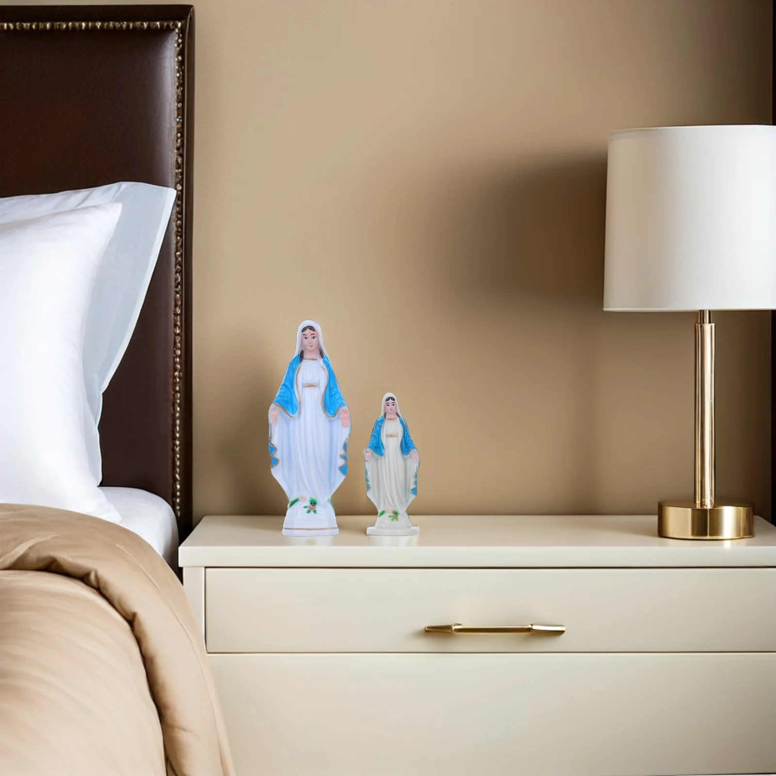 

2Pcs Virgin Mary Statue Catholic Plastic Religious Decor Miniature Blessed Mother Sculpture for Home Church Desktop Spiritual