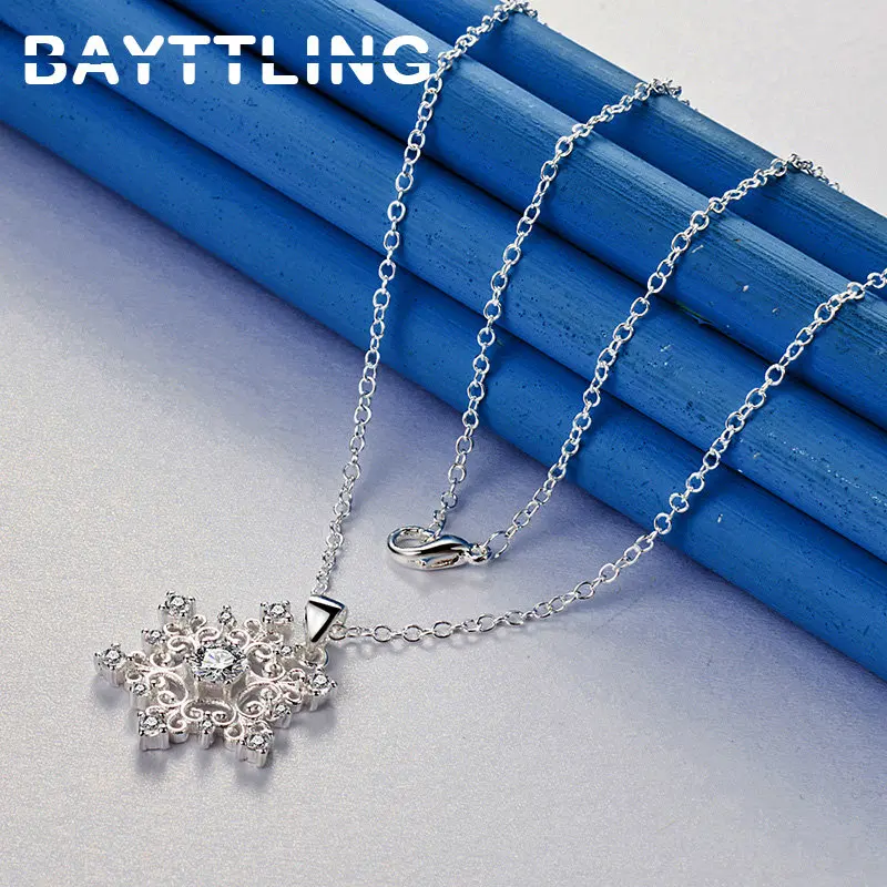 Original 925 Sterling Silver 16-30 Inches Exquisite Snowflake Zircon Necklace For Women Fashion Wedding Gift Jewelry